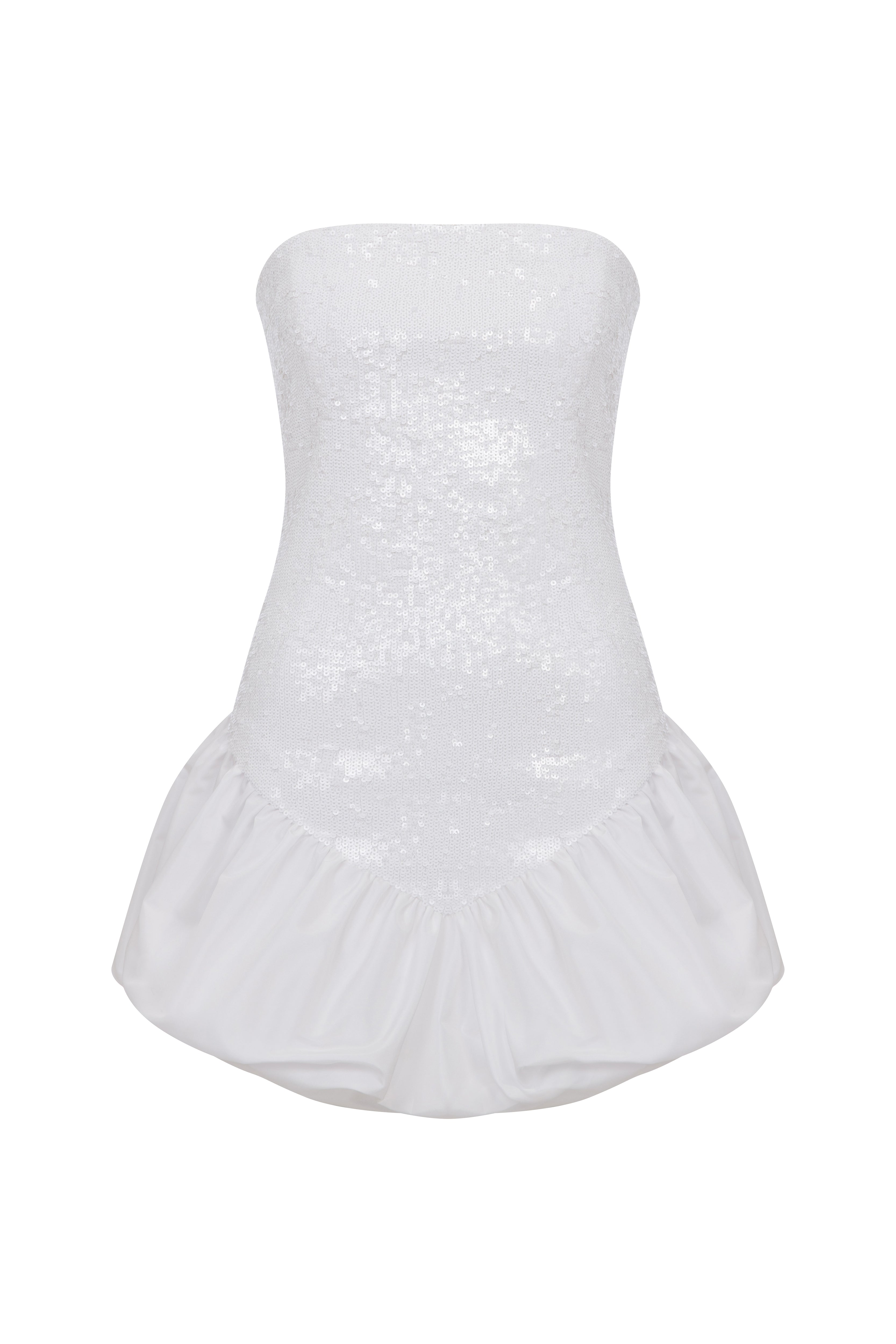 LANA - HACIMLI KENARLI STRAPLEZ PAYETLI MINI ELBISE