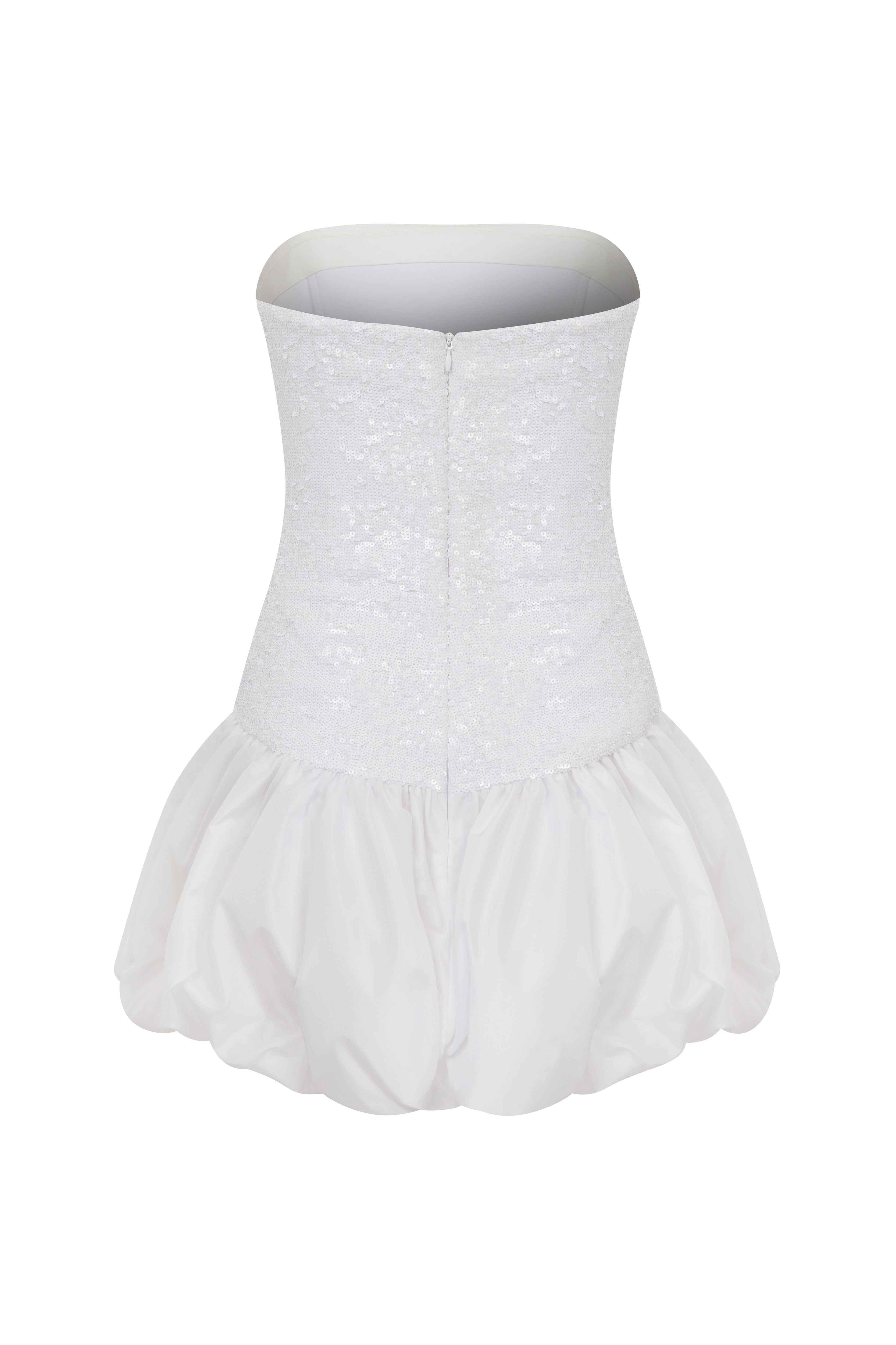 LANA - HACIMLI KENARLI STRAPLEZ PAYETLI MINI ELBISE