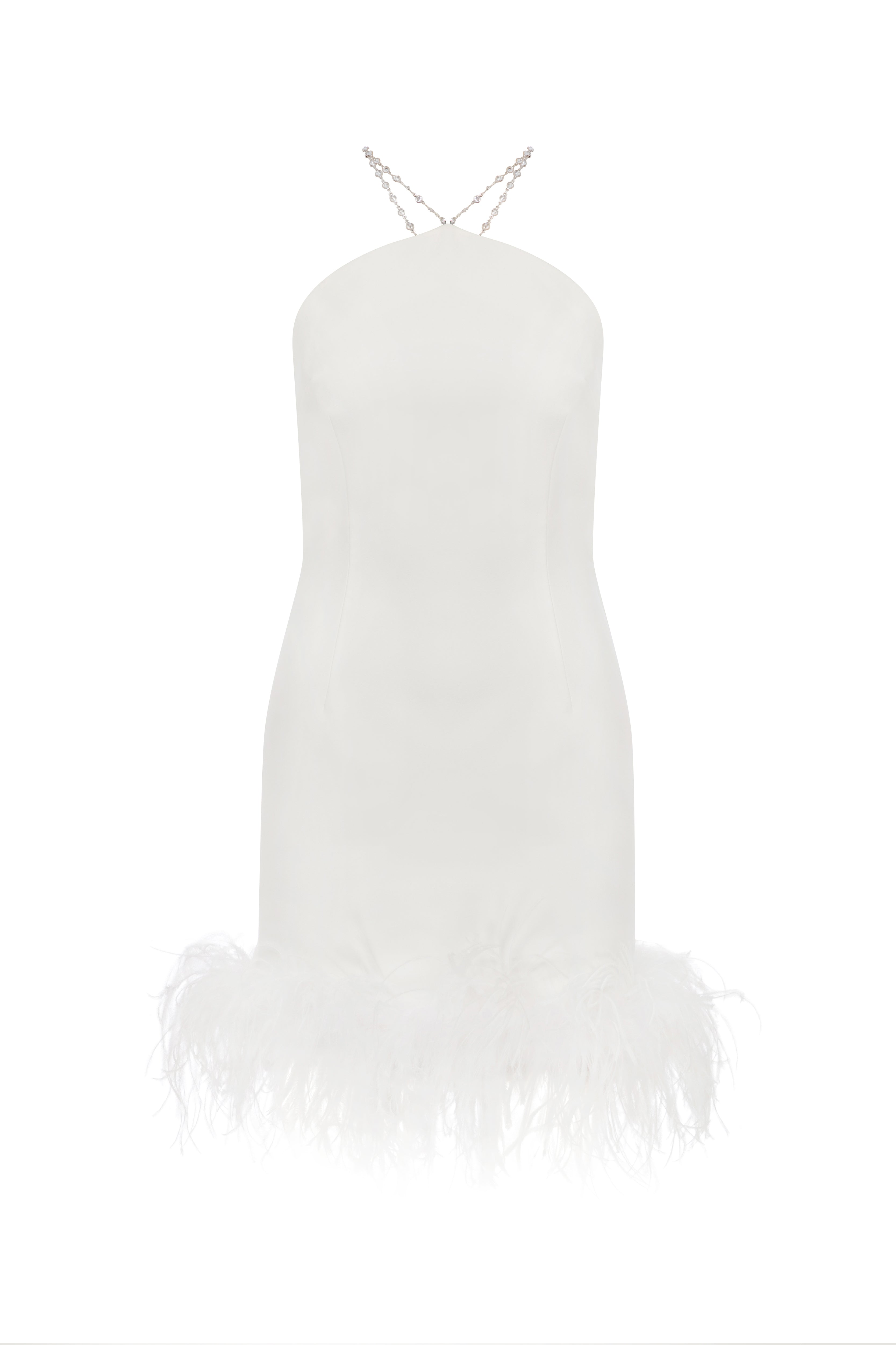 KATY - SIRT DEKOLTELI TÜYLÜ MINI ELBISE