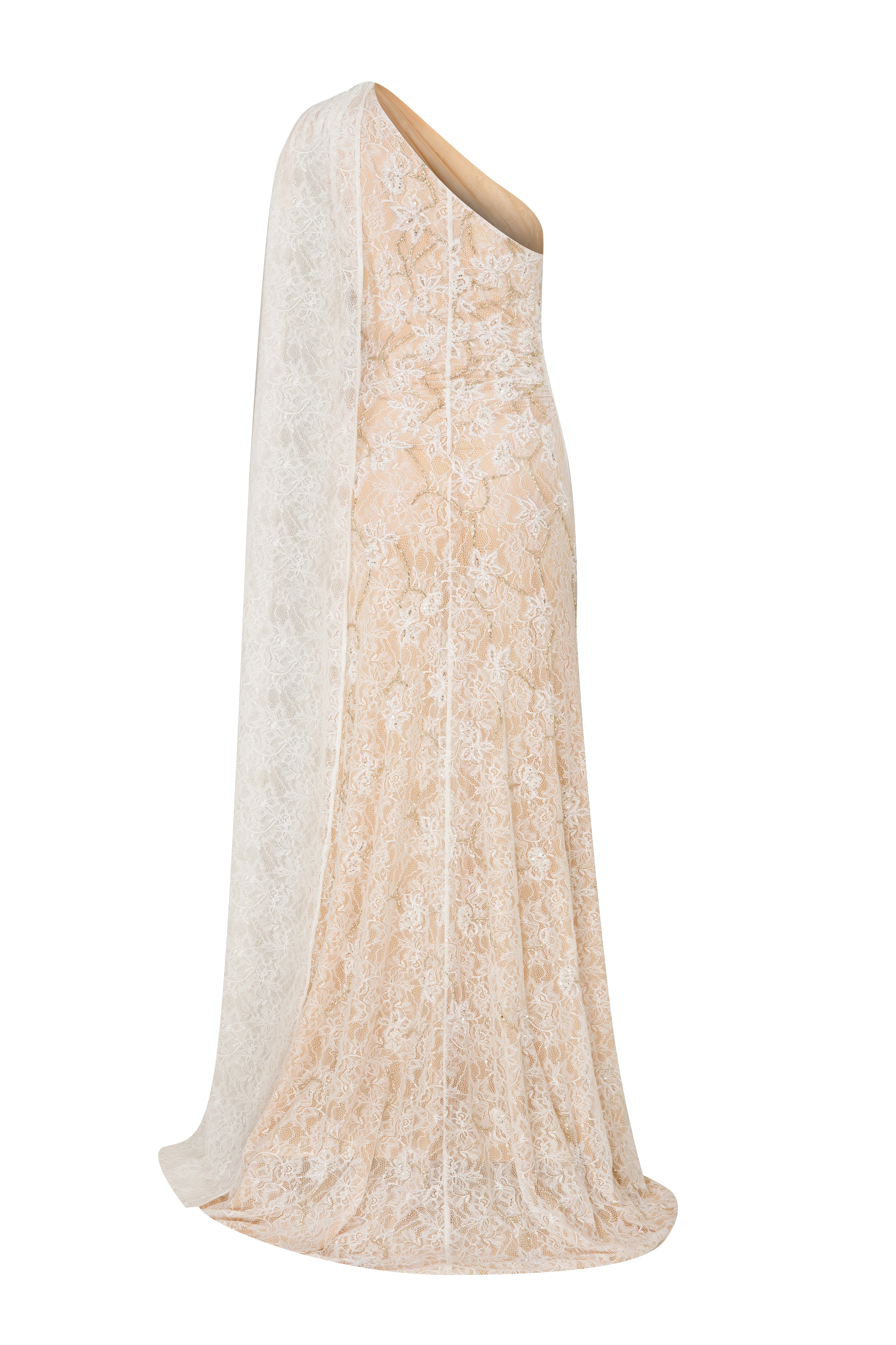 MARIA - TEK OMUZ EL IŞLEMELI DANTEL ELBISE